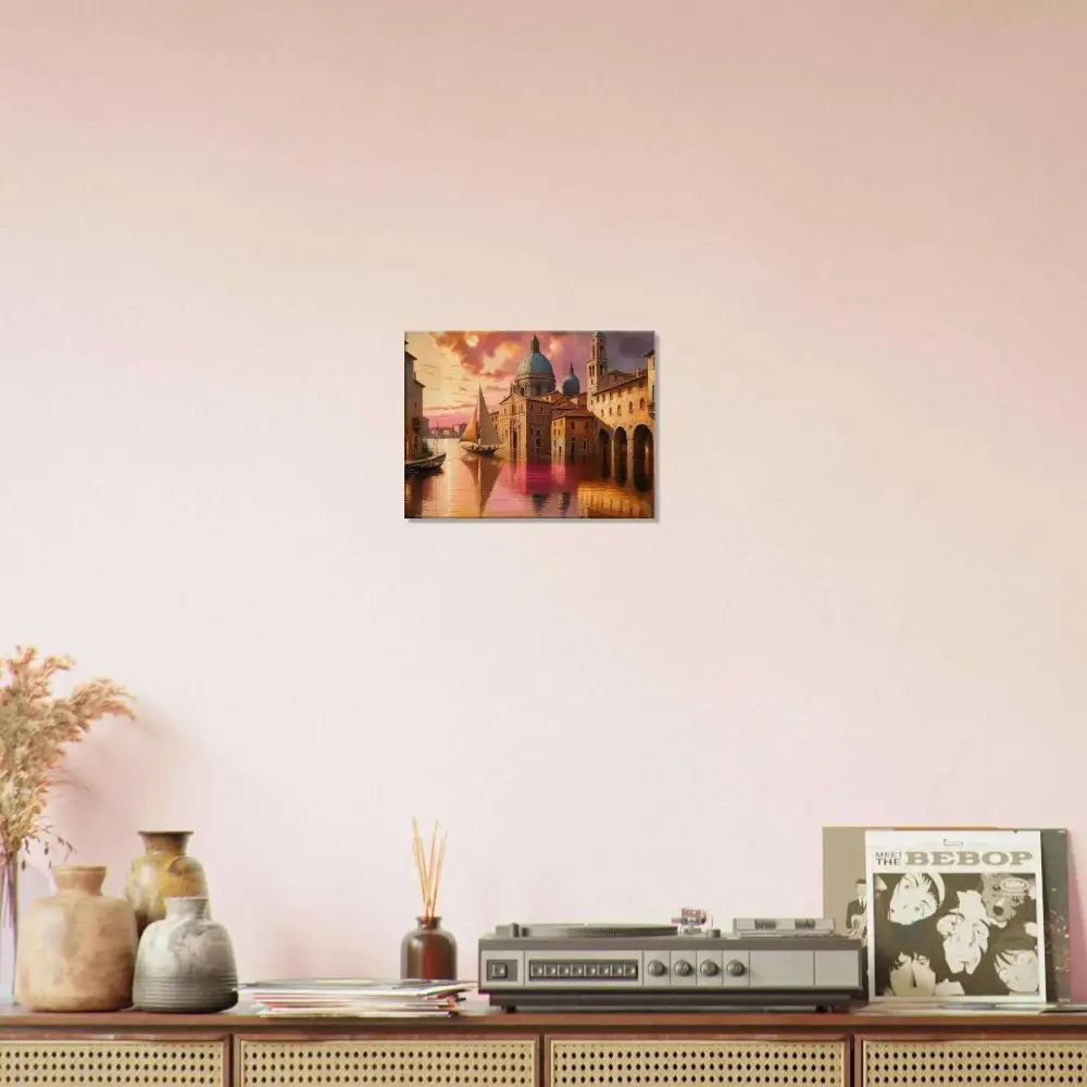 Venetian Reverie wall art canvas with vibrant cityscape, boats, and historical buildings