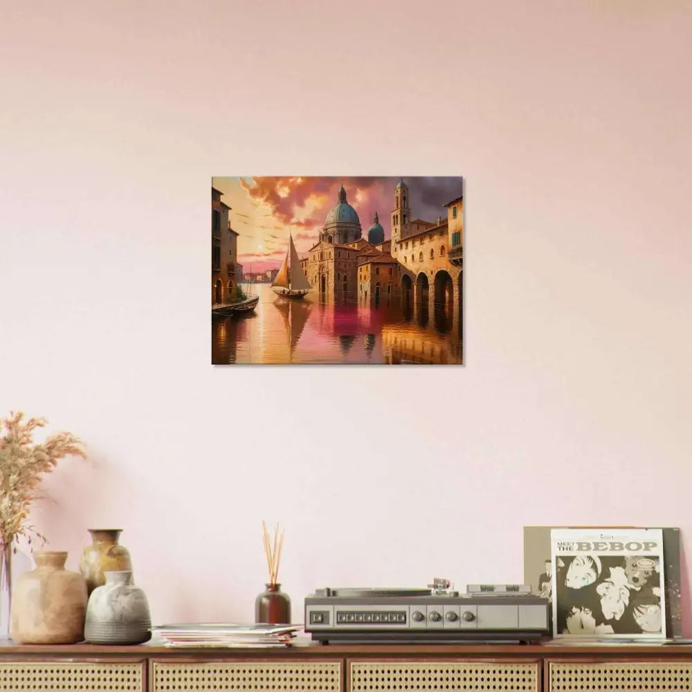 Vibrant Venetian Reverie cityscape on artist-grade cotton canvas with fade-resistant inks