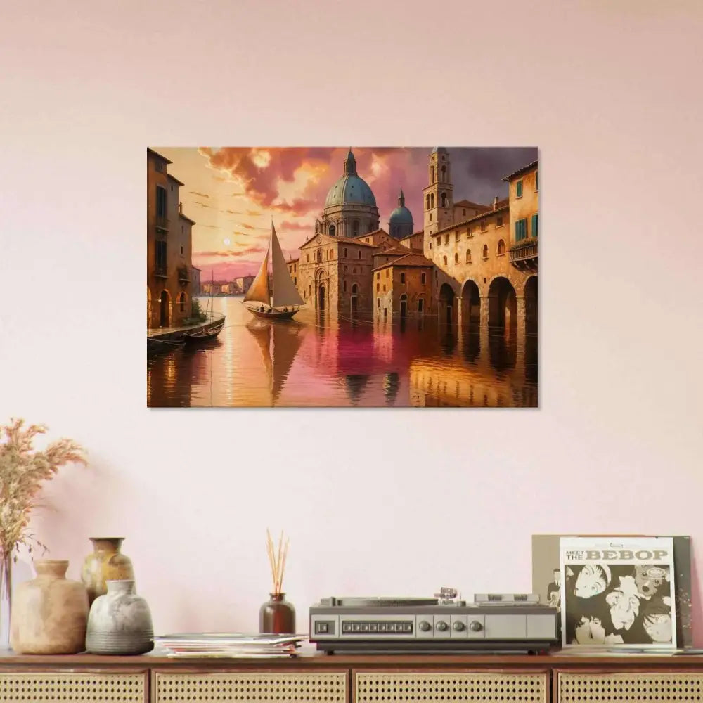 Vibrant Venetian Reverie painting of European canal city on artist-grade cotton canvas