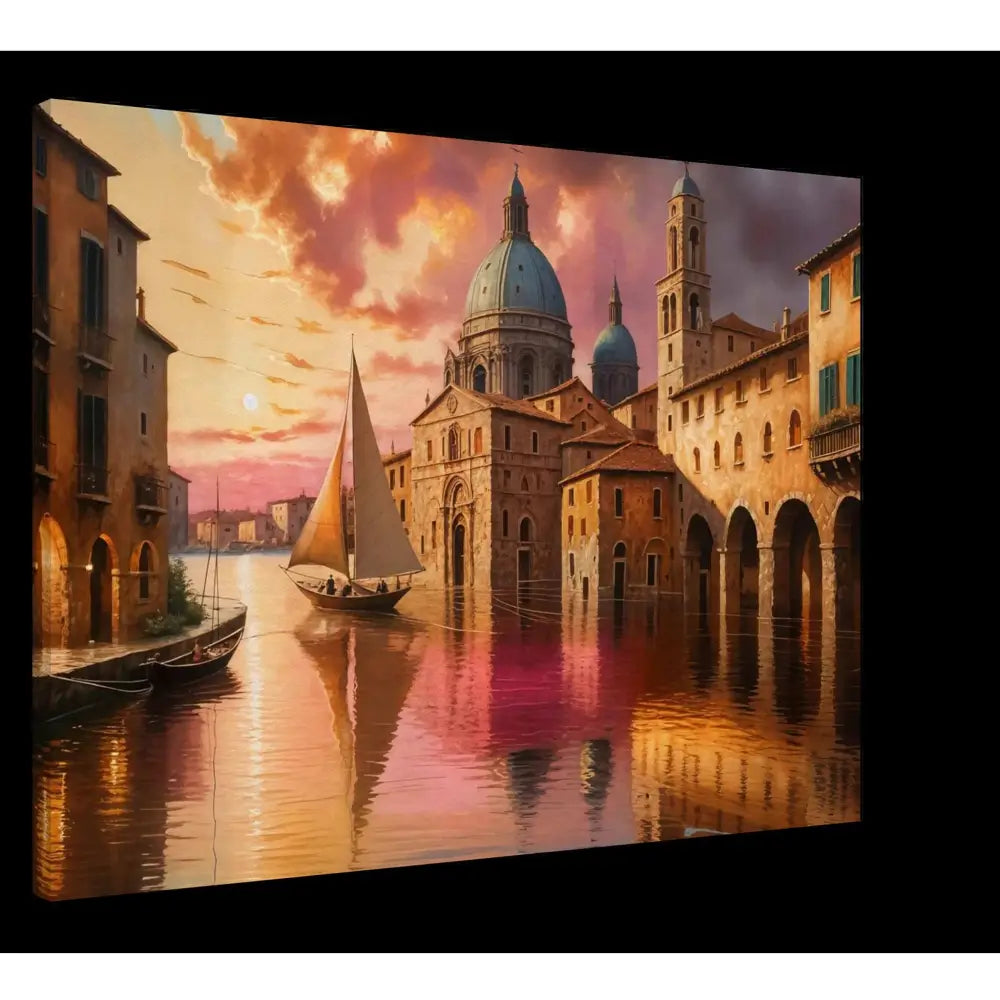 Venetian Reverie oil painting of European canal city at sunset on artist-grade cotton canvas