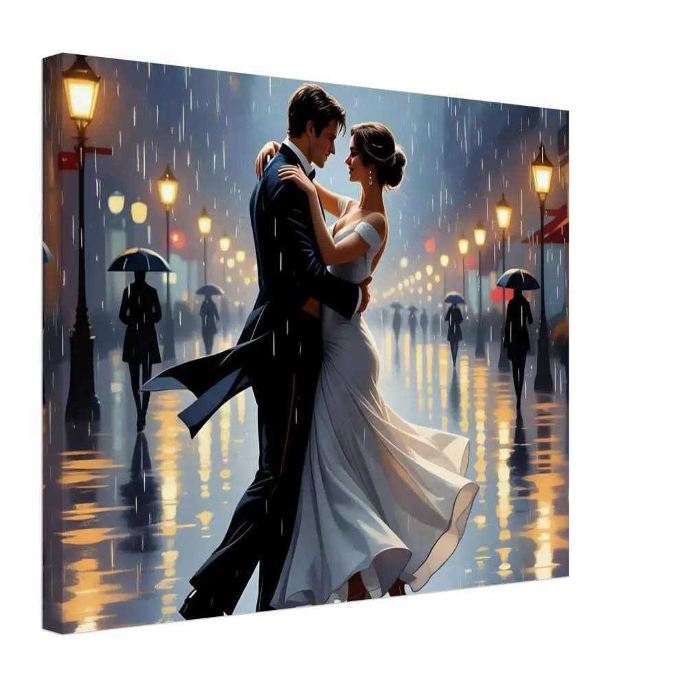 Romantic couple dancing in the rain on Canvas Waltz in the Rain PixiOnyx Dreamscape