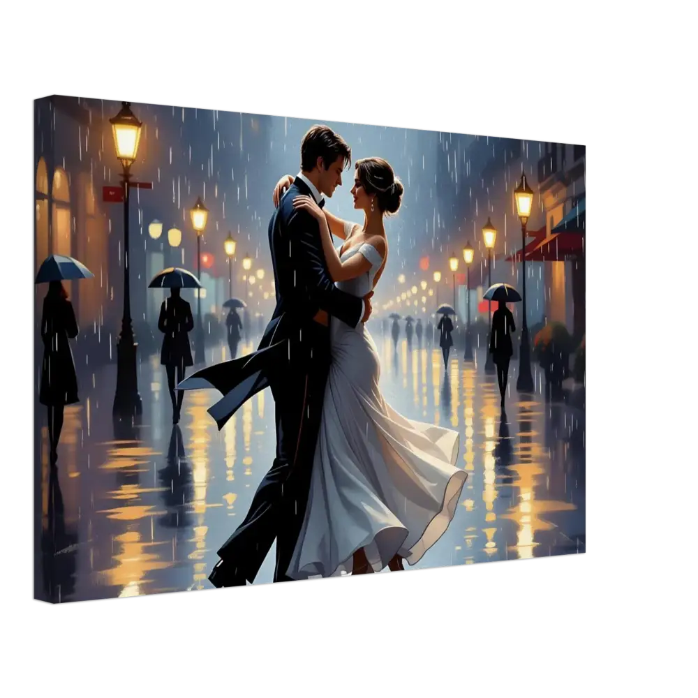 Romantic couple dancing in the rain on PixiOnyx Dreamscape Canvas Waltz in the Rain