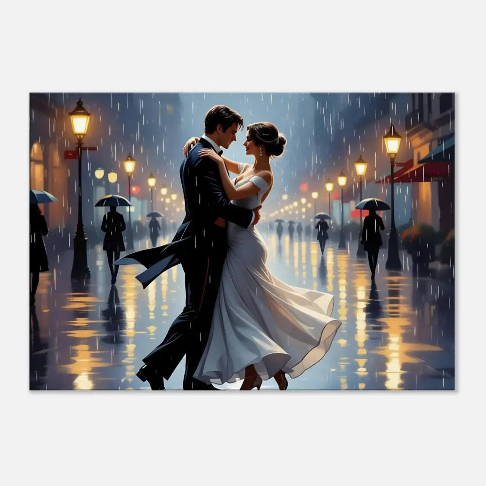 Romantic couple dancing in the rain on PixiOnyx Dreamscape Canvas titled Waltz in the Rain