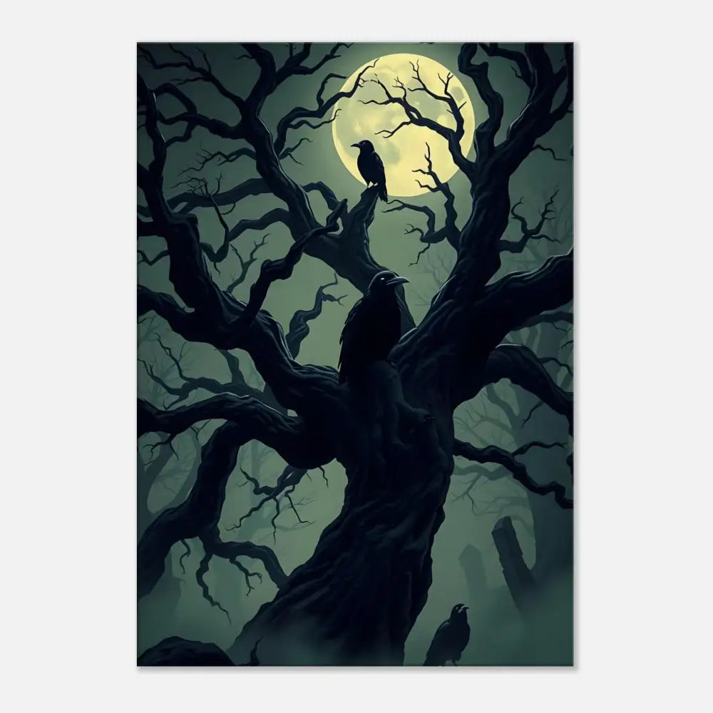 Spooky tree with ravens under a full moon for Canvas Watcher of the Crooked Moon PixiOnyx Spectral Silence Edition