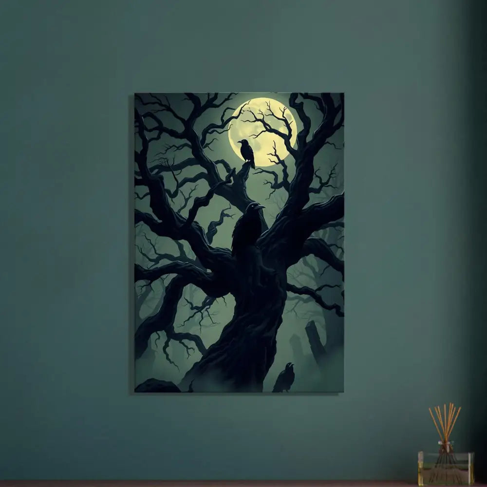 Spooky tree with crows under Full Moon for PixiOnyx Spectral Silence Edition Canvas Watcher