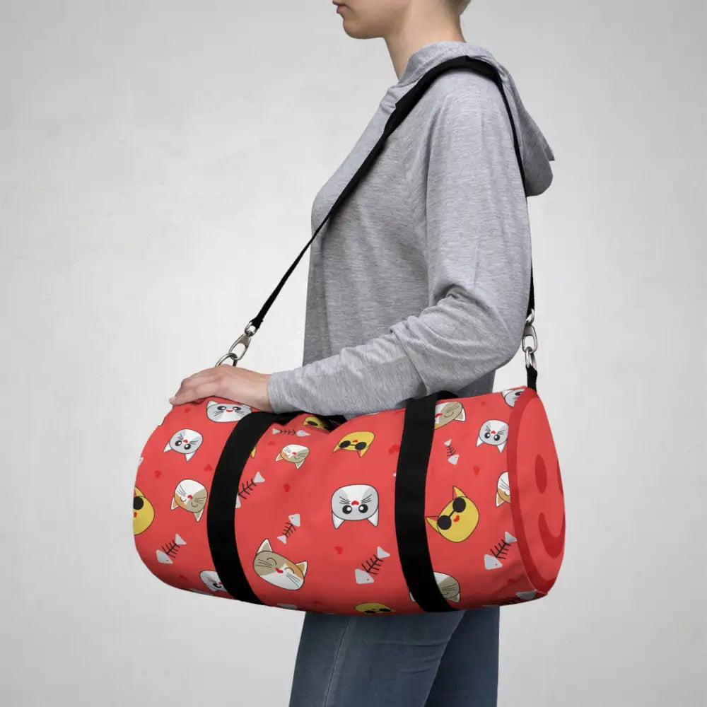 Cat Lover’s Duffel Bag Cute Animal Gym Pet Travel Tote Gifts for Owners Red Print Bags