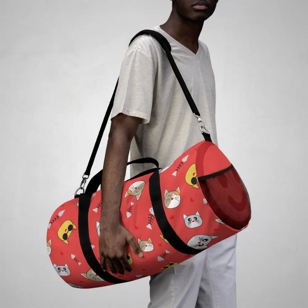 Cat Lover’s Duffel Bag Cute Animal Gym Pet Travel Tote Gifts for Owners Red Print Bags