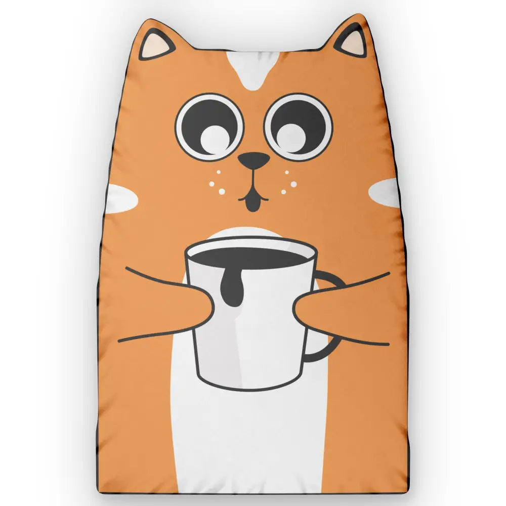 Cat Shaped Pillow – Coffee Cuddle Cushion | PixiOnyx Cozy Decor Home