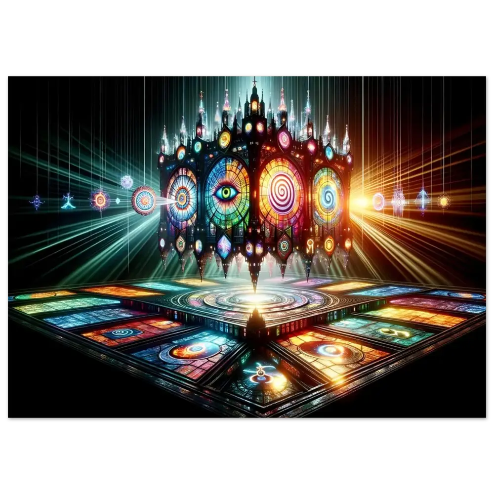 Colorful ornate stained-glass structure from Cathedral of the Mind’s Eye Poster