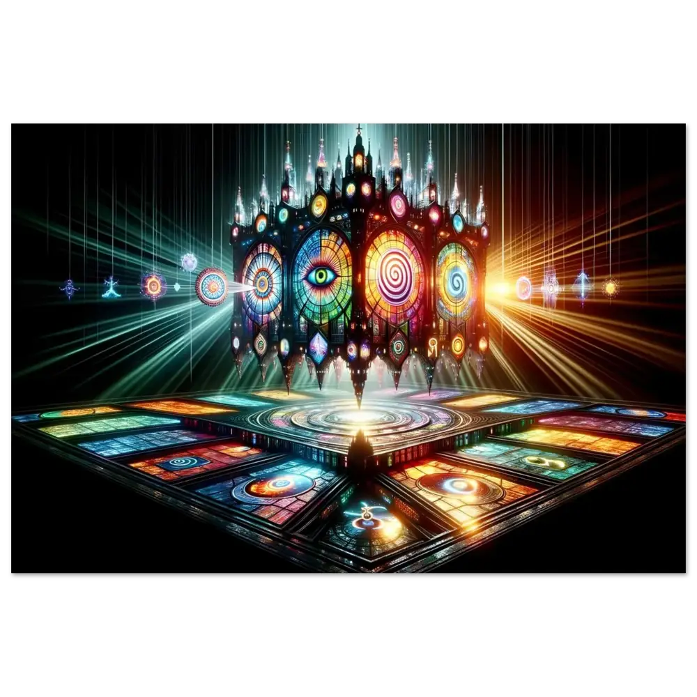 Ornate stained-glass cathedral structure from the Cathedral of the Mind’s Eye Poster
