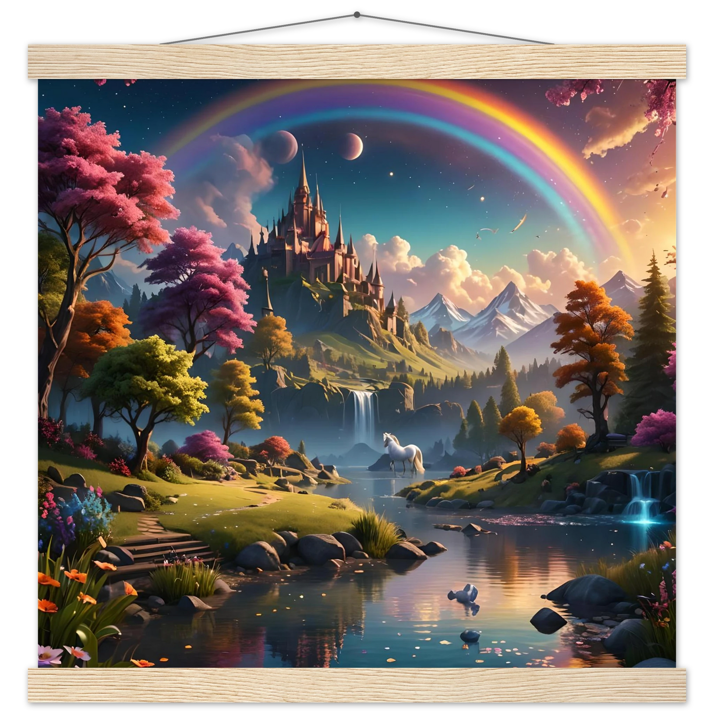 Fantasy landscape with castle and rainbow on Realm of the Rainbow Crown poster