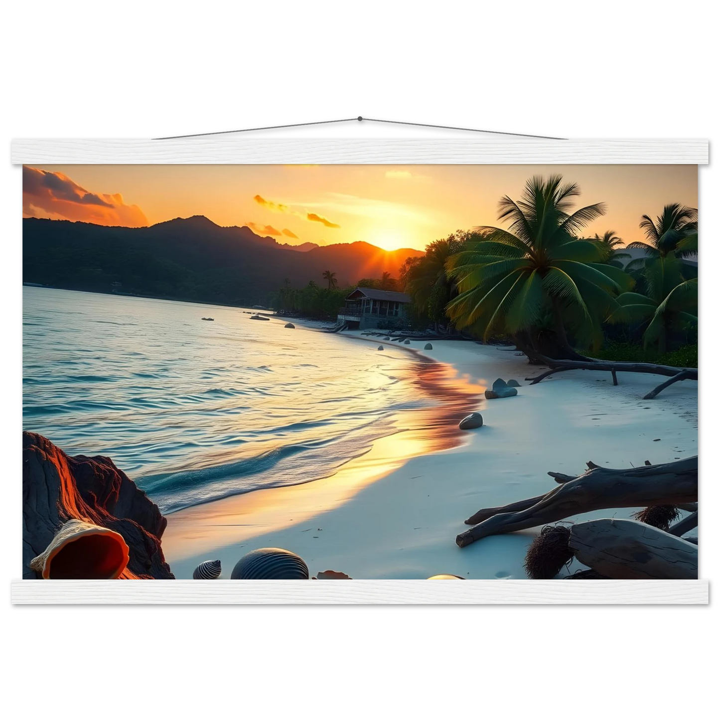 Framed Tropical Beach Sunset Poster Hanger PixiOnyx Matte Wall Decor