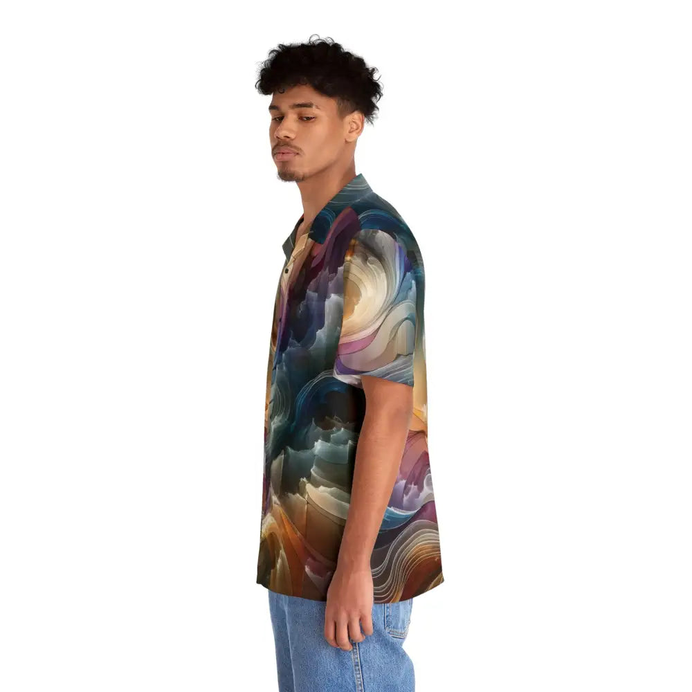 Abstract-patterned short-sleeved Hawaiian shirt with psychedelic fluid print by PixiOnyx