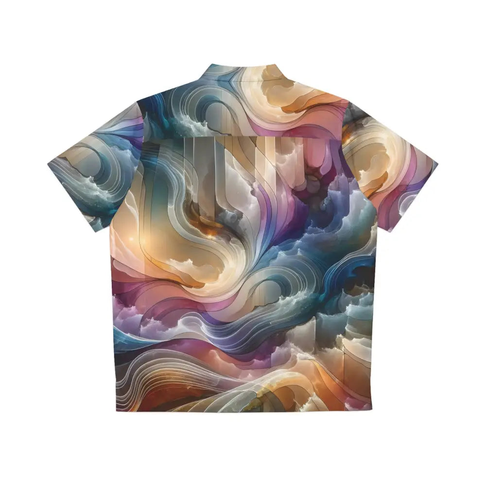Abstract patterned short-sleeved men’s Hawaiian shirt with psychedelic fluid print by PixiOnyx
