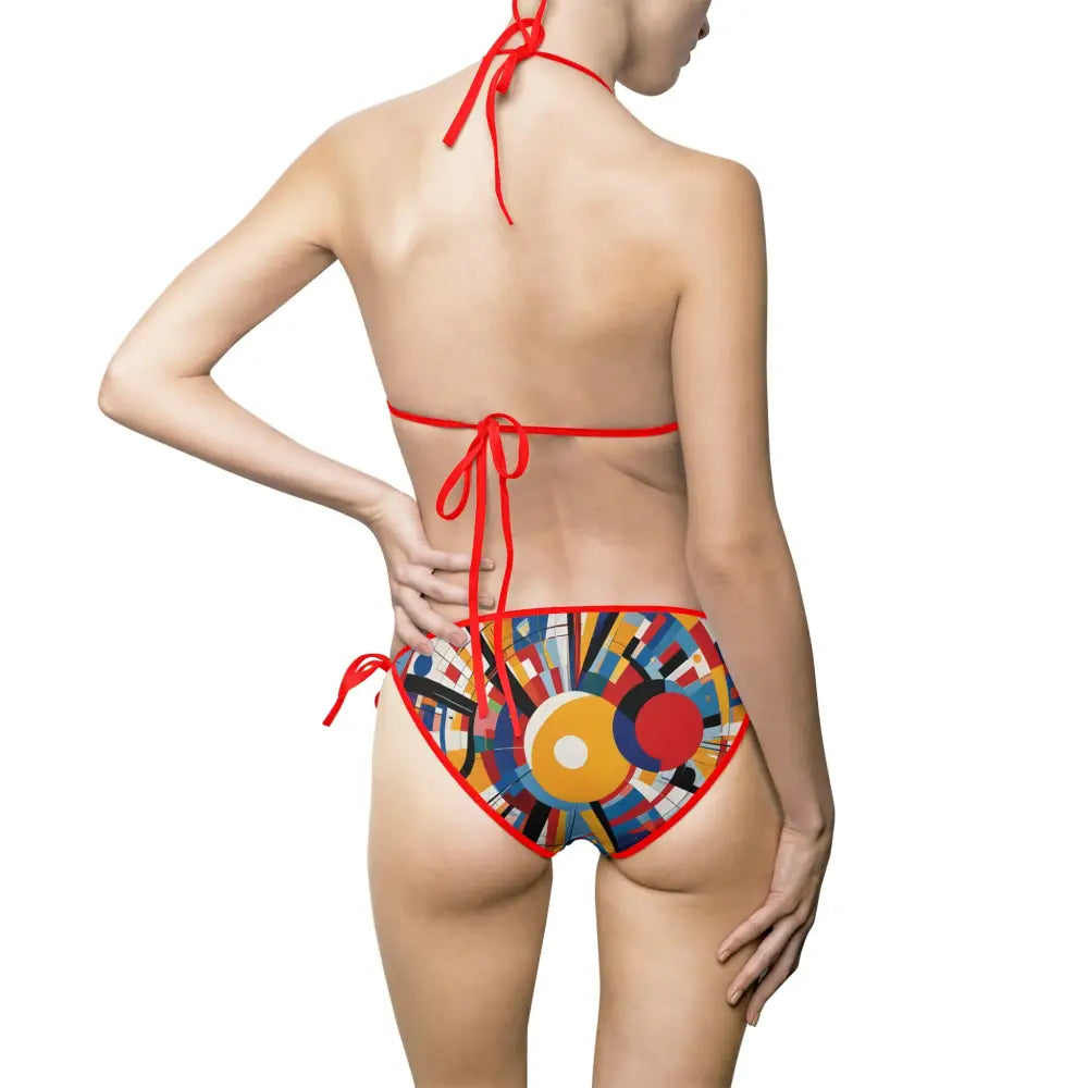 Colorful geometric Celestial Motion Bikini with vibrant cosmic print for beachwear
