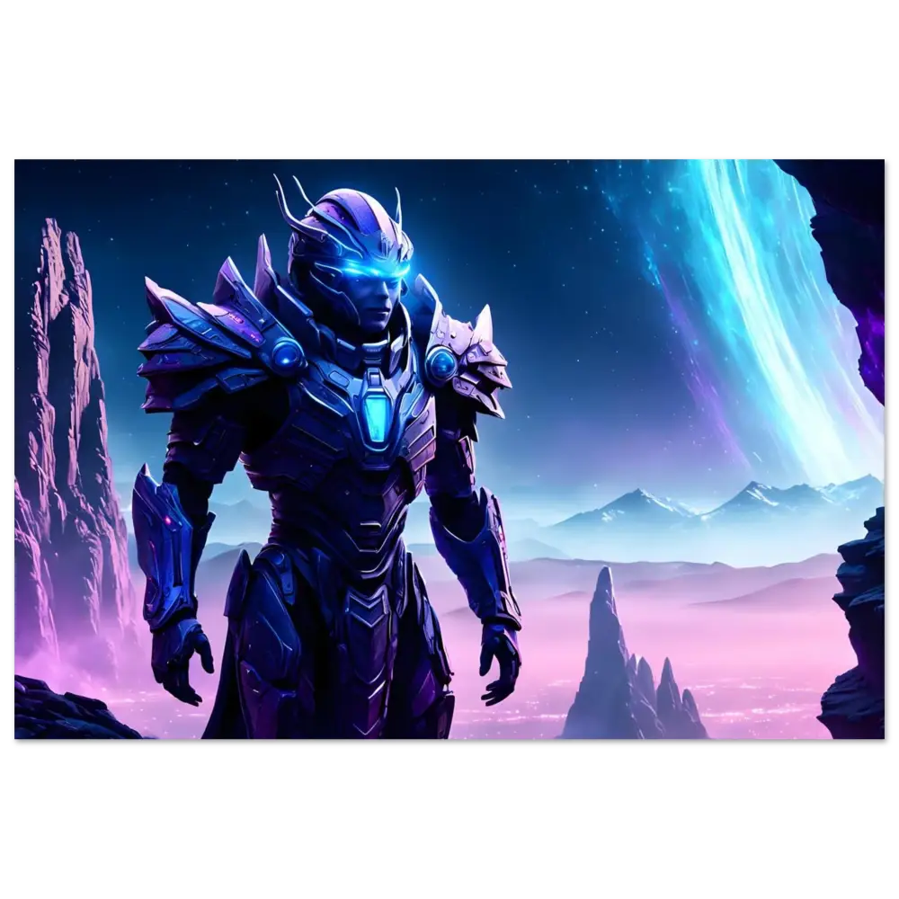 Futuristic armored warrior on Celestial Vanguard Aluminum Print Hyperlight Watch PixiOnyx Panel