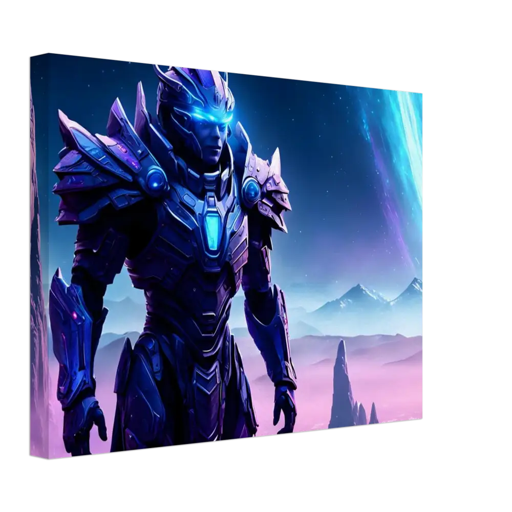 Futuristic armored warrior depicted in Celestial Vanguard Canvas Battleborn Starlight wall art