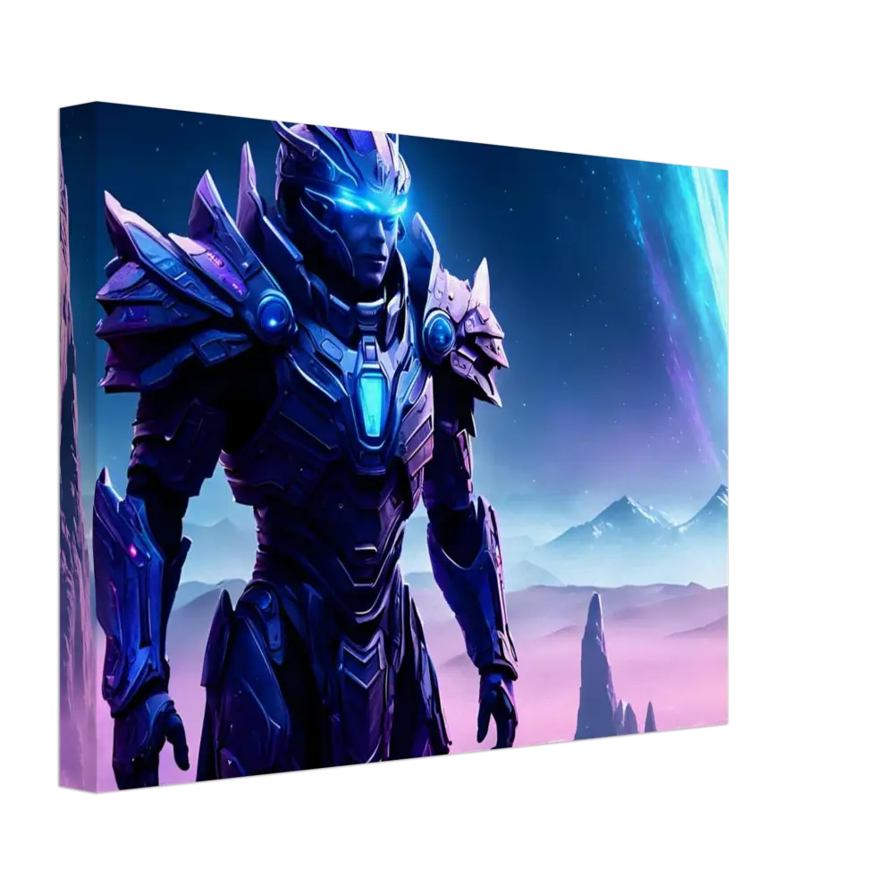 Framed futuristic warrior art from Celestial Vanguard Canvas Battleborn Starlight PixiOnyx Galactic Wall Art