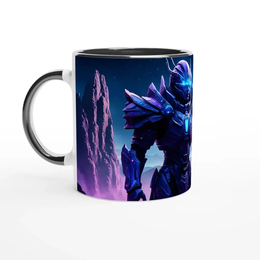 Ceramic mug featuring armored warrior design from Celestial Vanguard Mug Galactic Guard Brew
