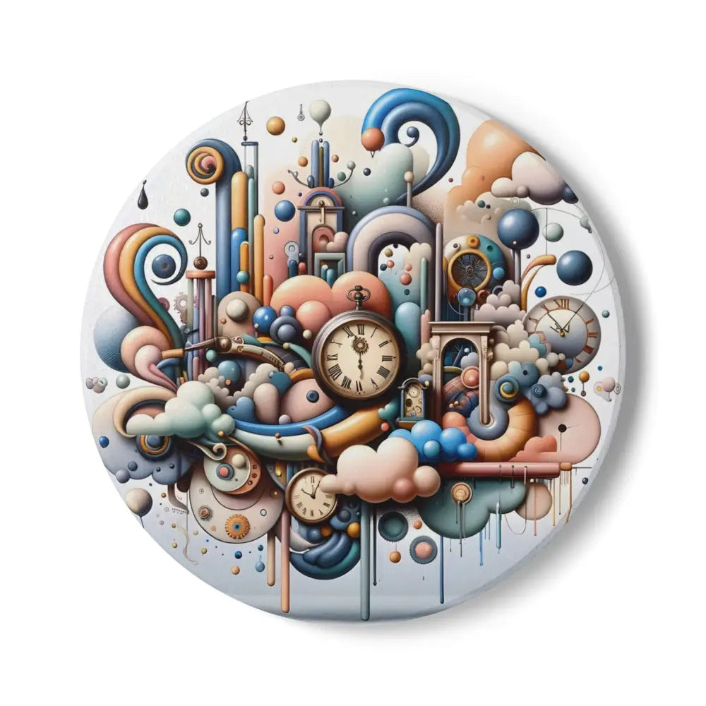 Whimsical clockwork fantasy button on Ceramic Coaster Pastel Mechanica PixiOnyx Tableware