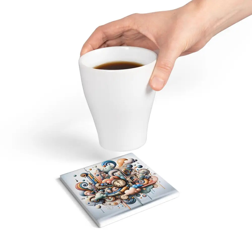 Artistic ceramic coaster with whimsical pastel Mechanica design for stylish tableware