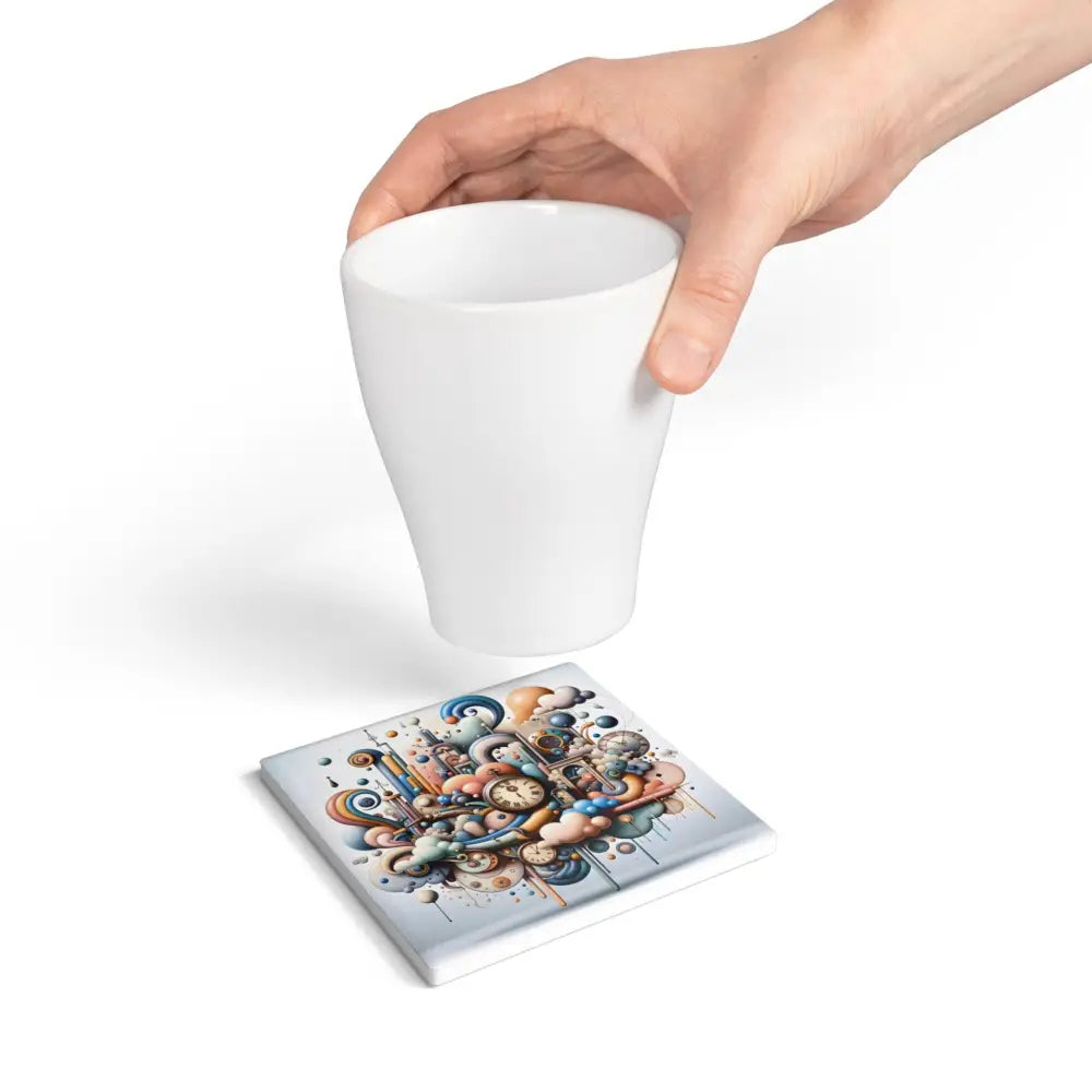 Square ceramic coaster with whimsical pastel design from PixiOnyx Pastel Mechanica collection