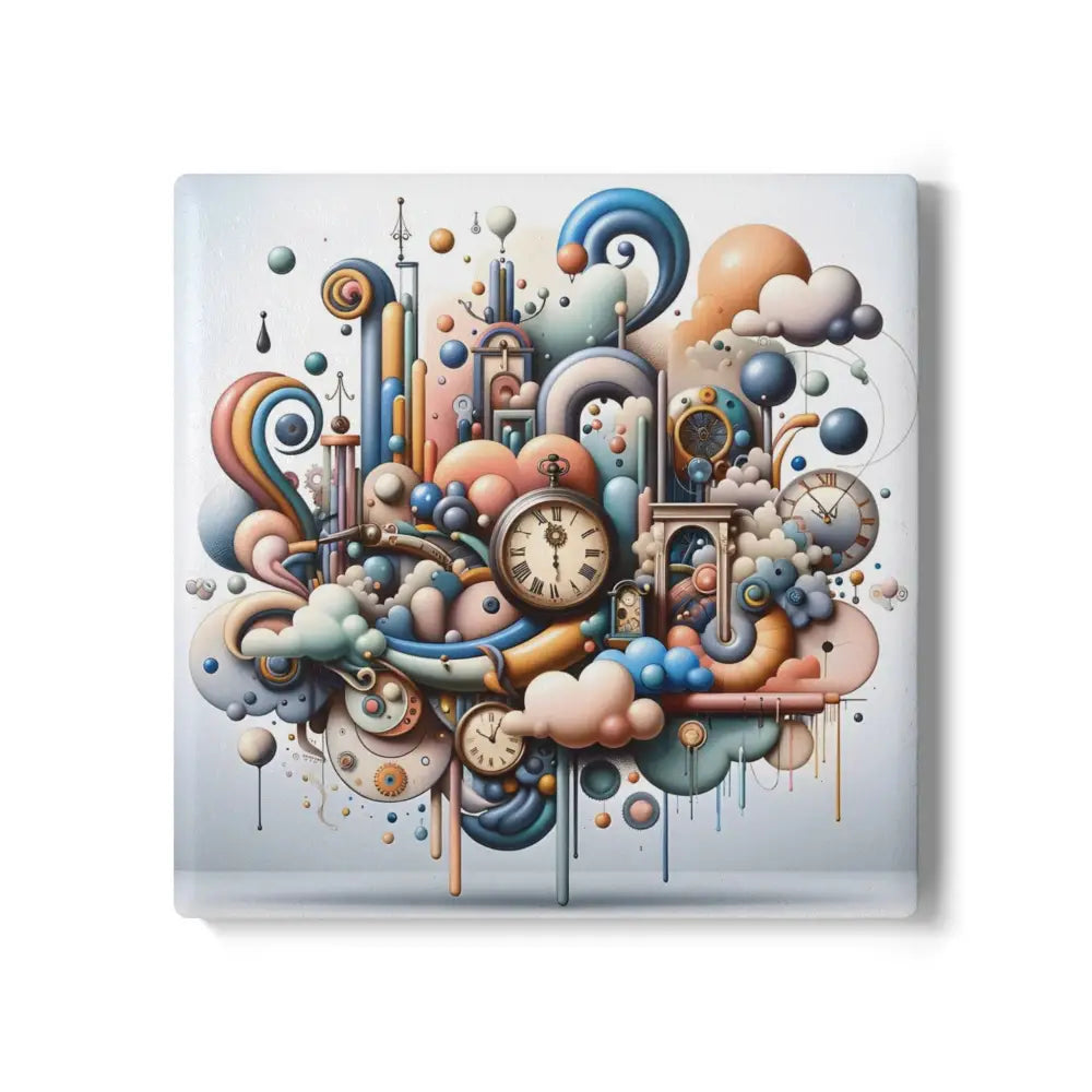 Whimsical clockwork fantasy art on ceramic coaster Pastel Mechanica PixiOnyx tableware