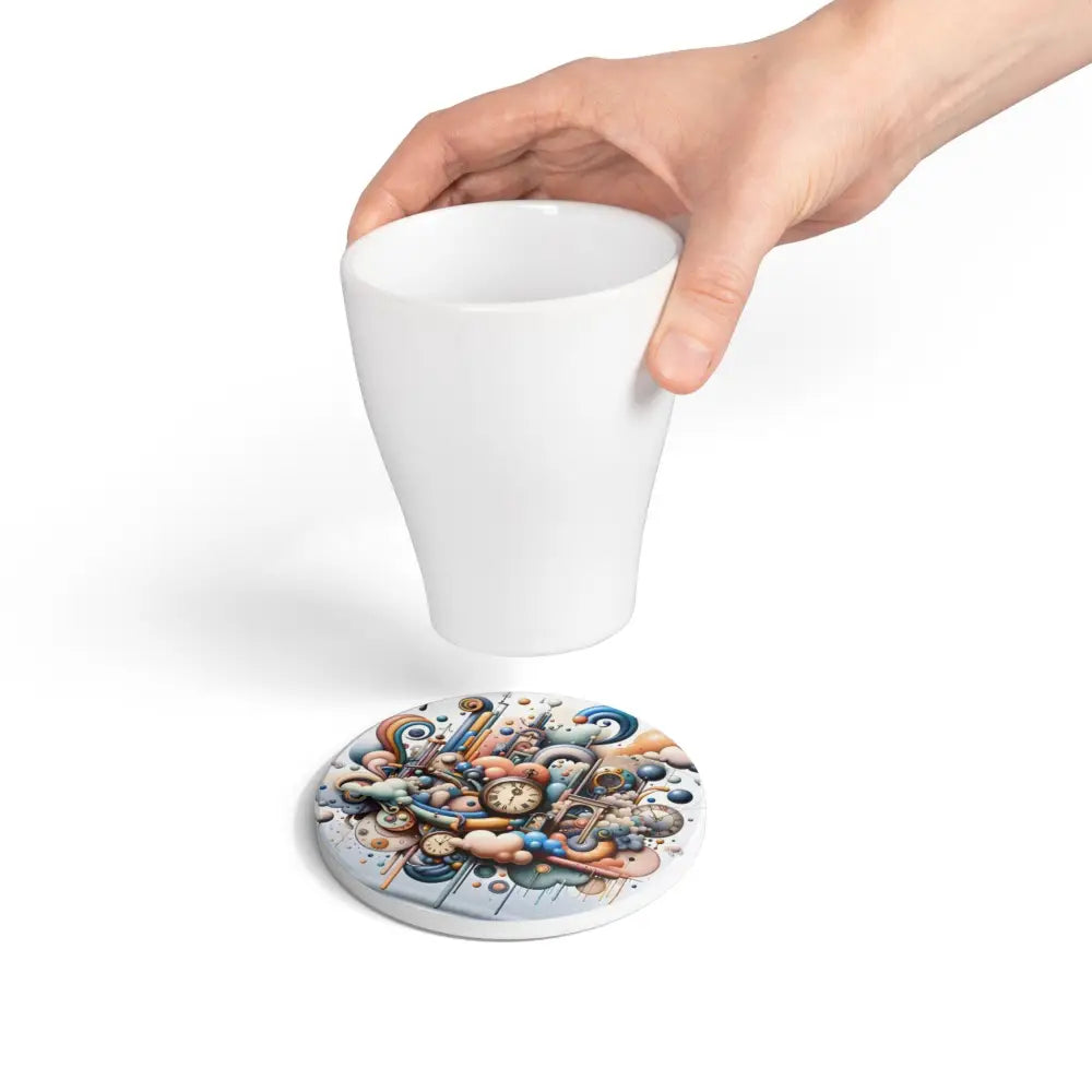 Artistic Ceramic Coaster with Clocks and Clouds from PixiOnyx Pastel Mechanica Collection