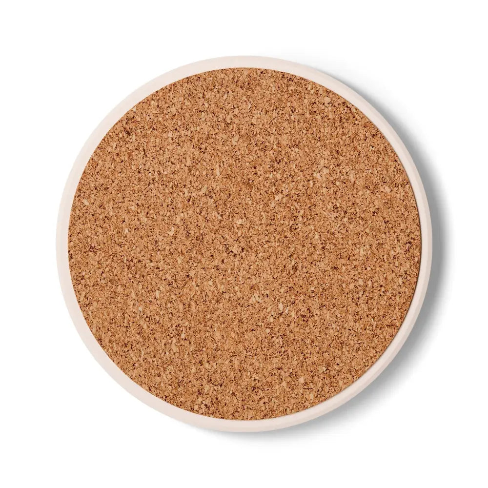 Round cork coaster with white rim from PixiOnyx Spirograph Swirl Ceramic Table Series