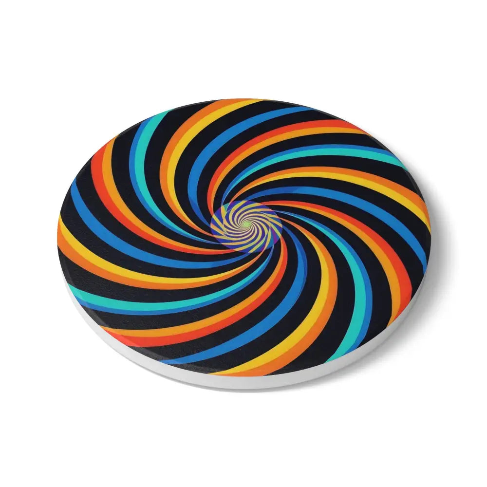 Round spiral-patterned ceramic coaster from PixiOnyx Spirograph Swirl series