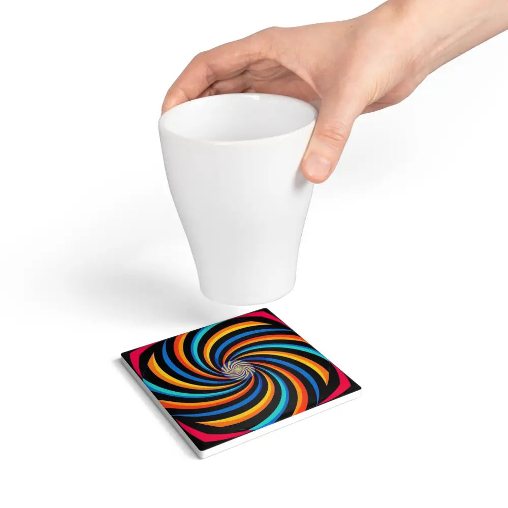 Colorful swirling ceramic coaster from PixiOnyx Spirograph Swirl Abstract Table Series