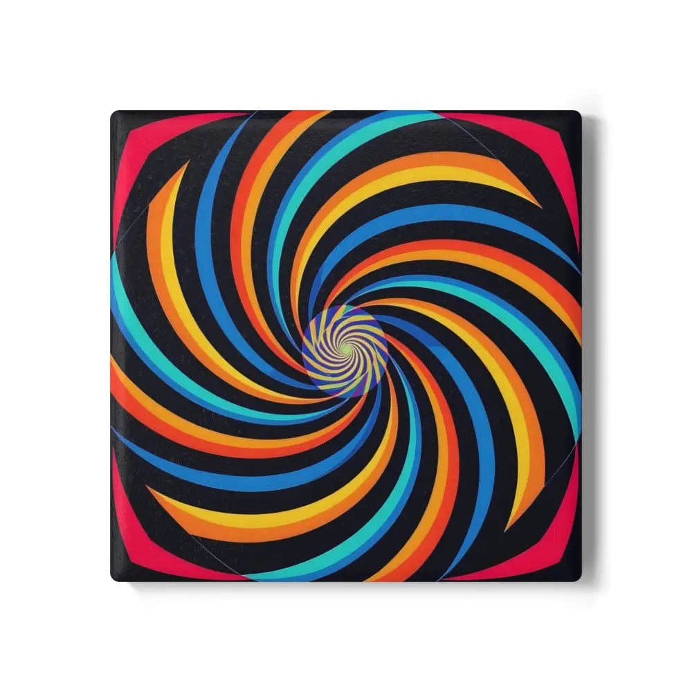 Square ceramic coaster with colorful spiral Spirograph Swirl design from PixiOnyx Abstract Table Series