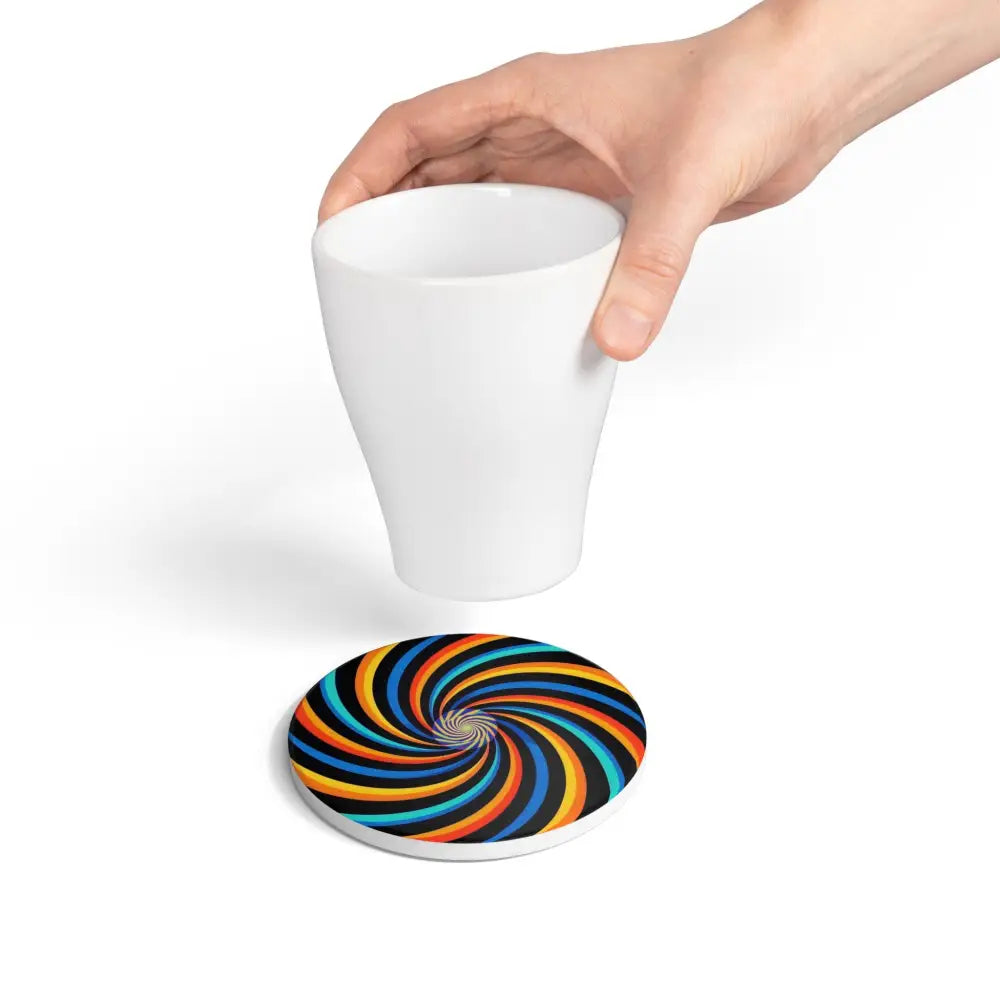 Colorful swirling ceramic coaster from Spirograph Swirl PixiOnyx Abstract Pyschedelic Table Series