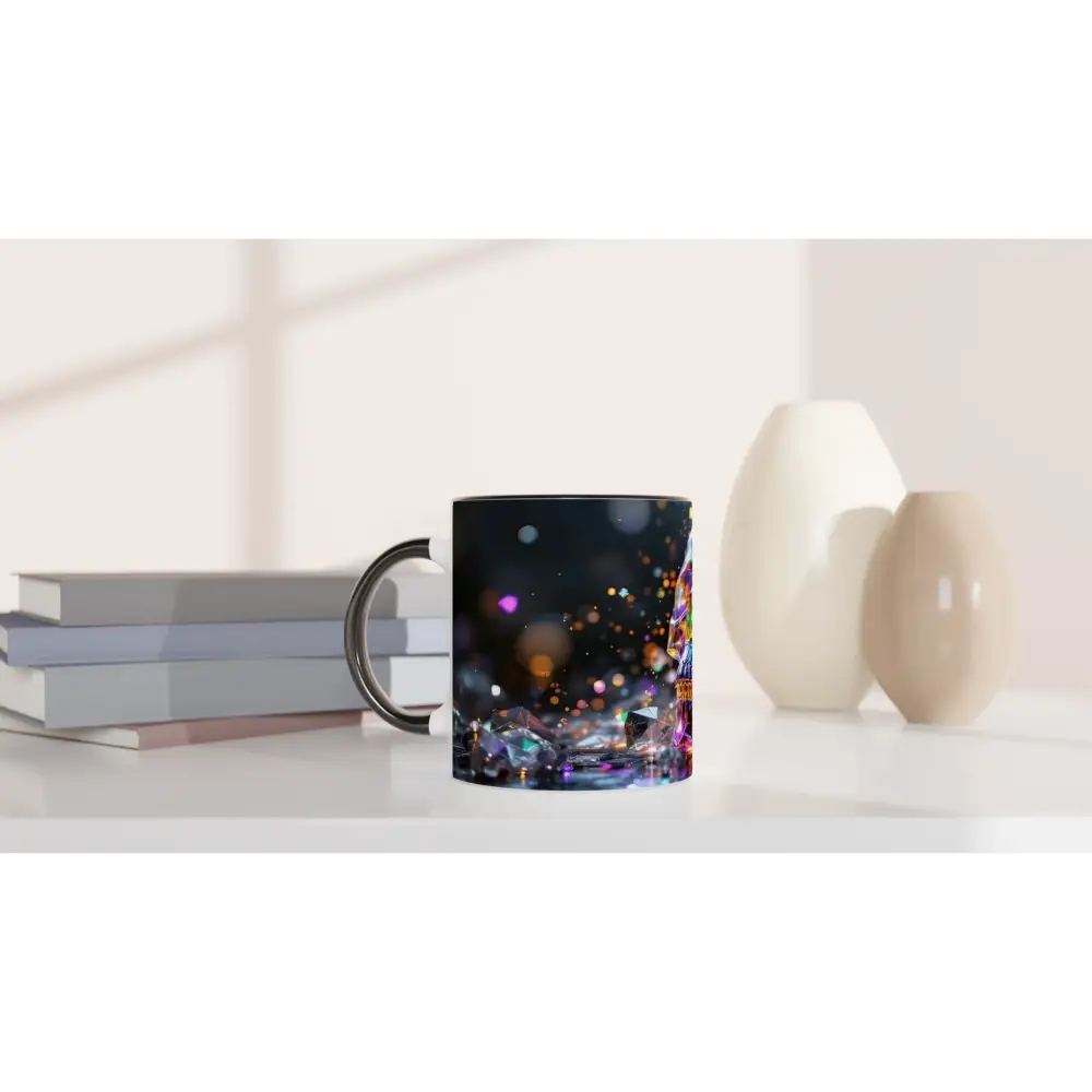 Sparkling black Ceramic Mug 11oz Crystal Skull Prism PixiOnyx Psychedelic Sipware