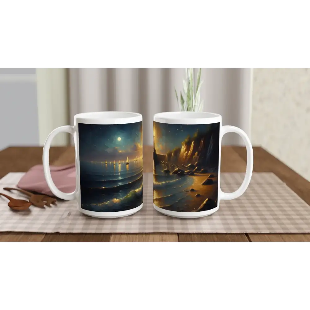 Ceramic Mug 15oz with beach scenes from PixiOnyx Painterly Lighthouse Series