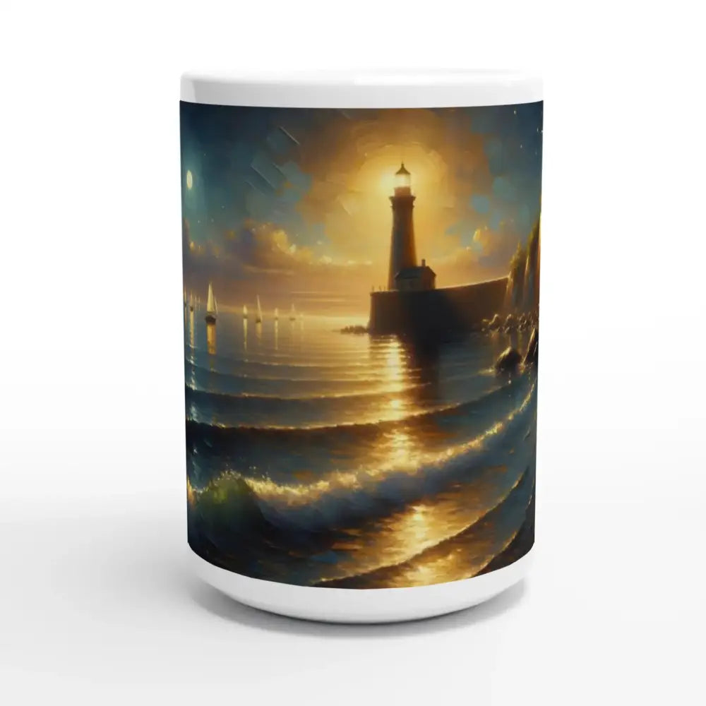 Ceramic mug with lighthouse seascape from PixiOnyx Painterly Lighthouse Series
