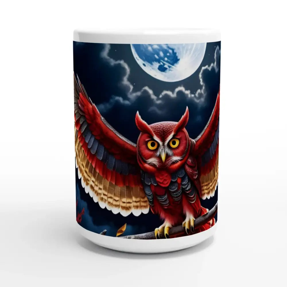 Owl-themed 15oz Ceramic Mug Crimson Wings Unfurled PixiOnyx Celestial Brew