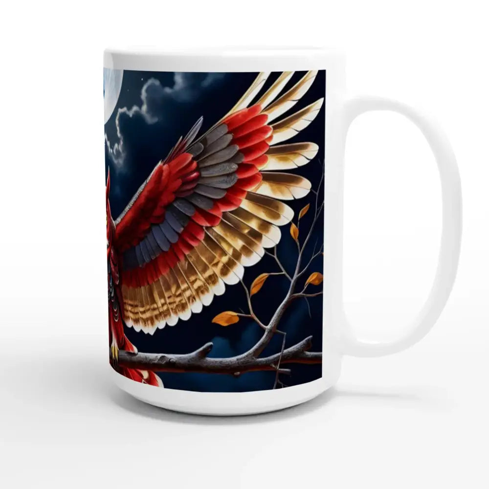 White 15oz ceramic mug with bird design from PixiOnyx Celestial Brew collection