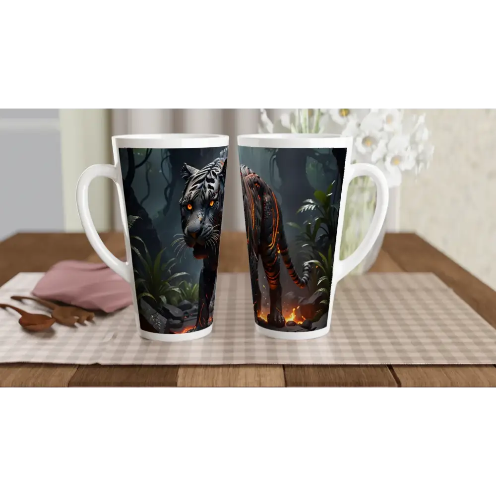 Two tiger-themed ceramic mugs from PixiOnyx Molten Majesty collection