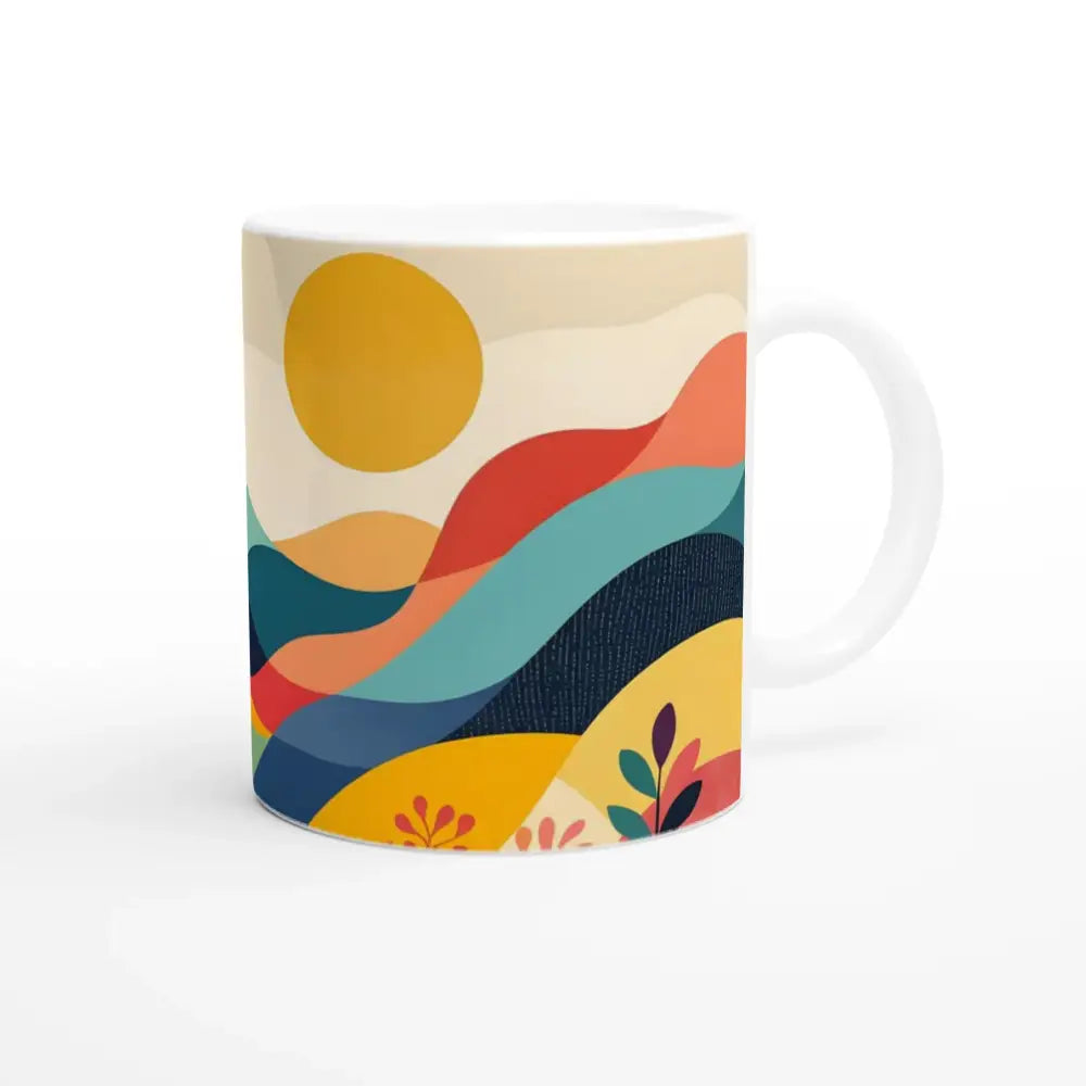 Ceramic mug with colorful landscape design from PixiOnyx Dreamscape Sip collection