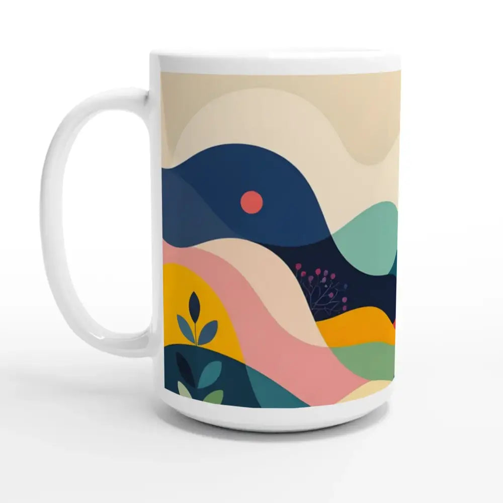 Ceramic mug with abstract nature landscape design for PixiOnyx Dreamscape Brew