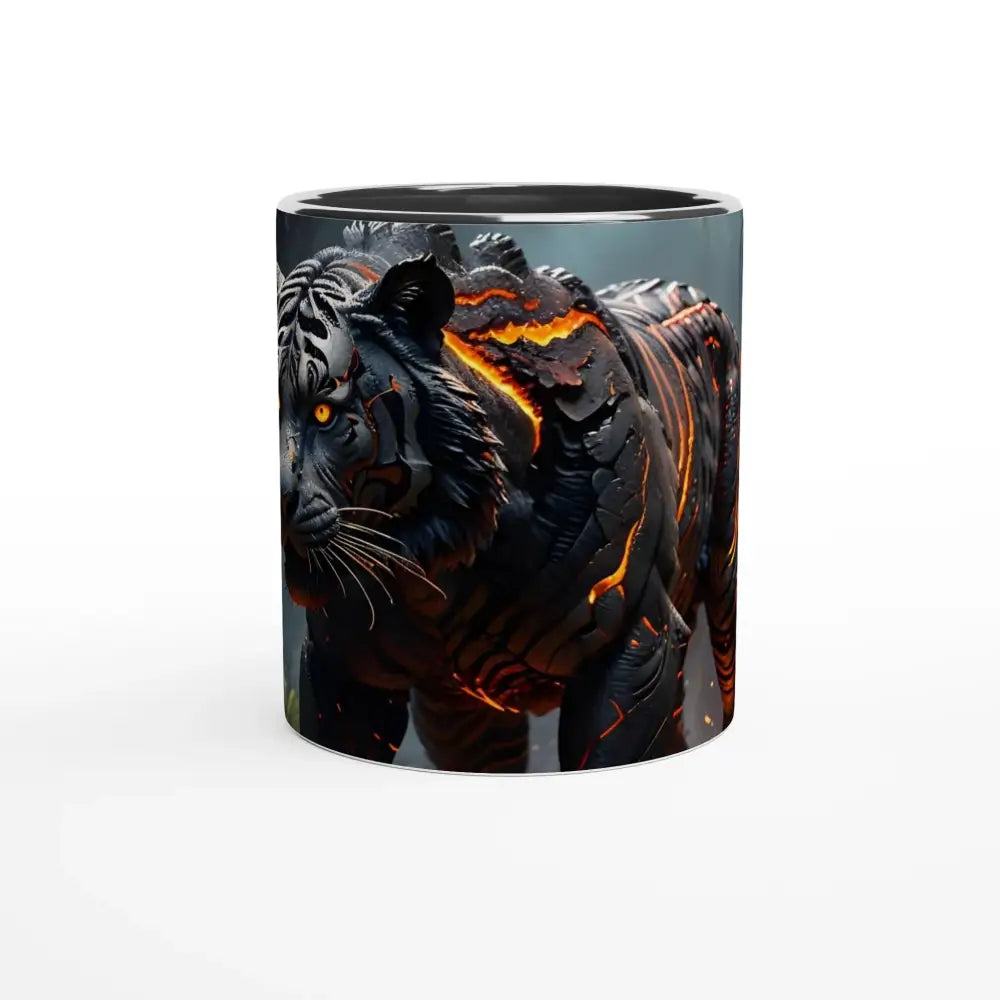 Tiger-themed ceramic mug with colorful inside from PixiOnyx Junglefire Sipware
