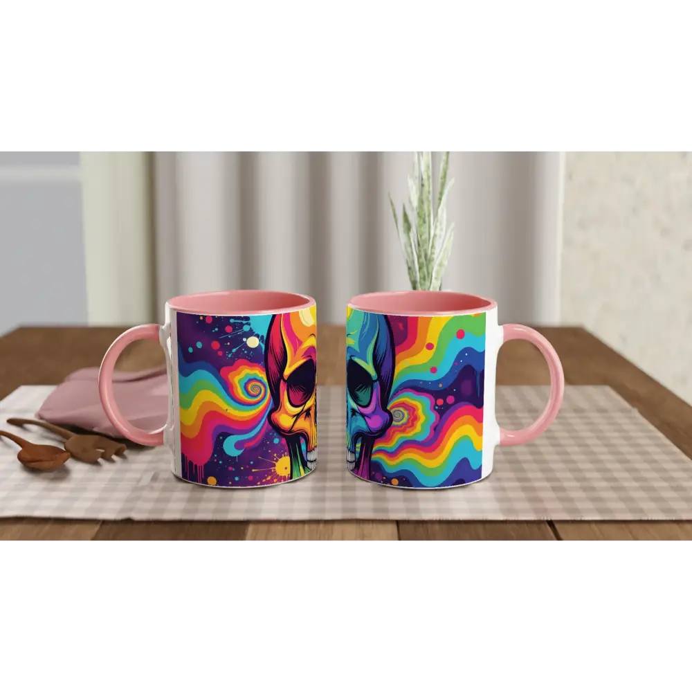 Colorful skull mugs in Ceramic Mug with Color Inside 11oz Neon Psychedelic Skull design