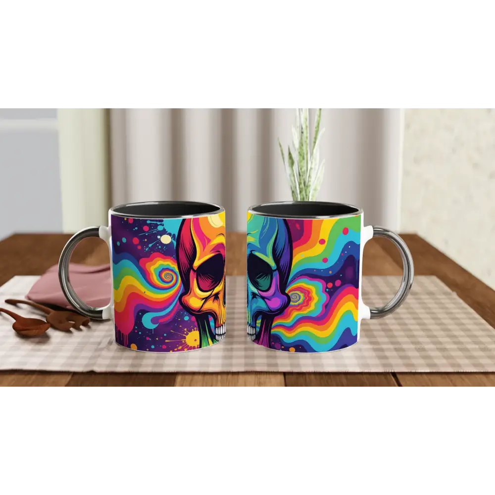 Colorful psychedelic skull mugs for a vibrant morning vibe Ceramic Mug 11oz PixiOnyx