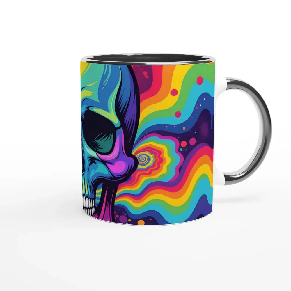 Colorful skull mug with neon psychedelic design in Ceramic Mug with Color Inside 11oz PixiOnyx