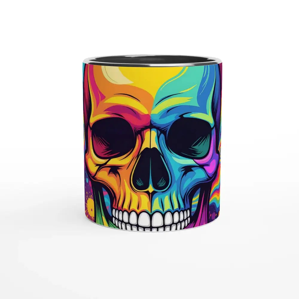 Colorful skull mug with neon psychedelic design perfect for morning vibes