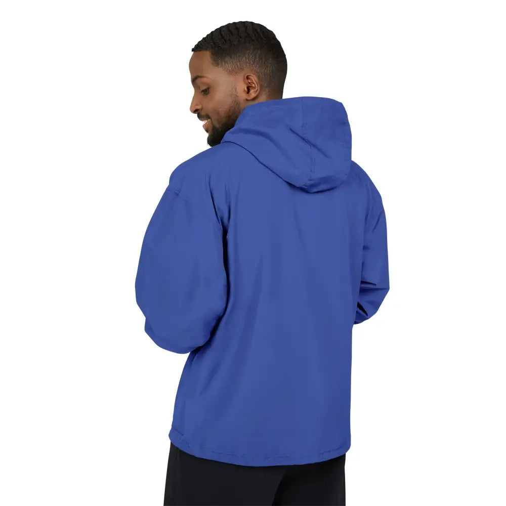 Men’s royal blue champion packable anorak jacket with flaming pumpkin design for streetwear