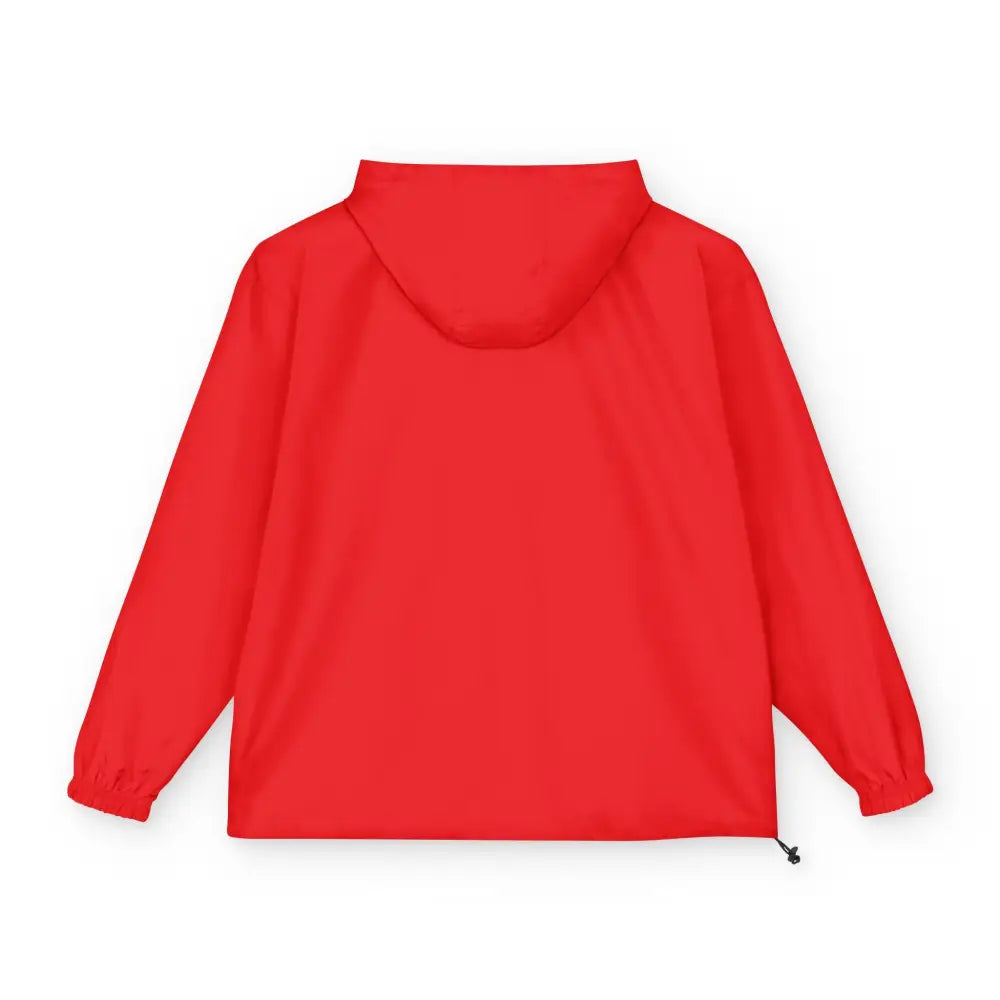 Red Champion Packable Anorak Jacket with hood featuring Flaming Pumpkin Halloween design