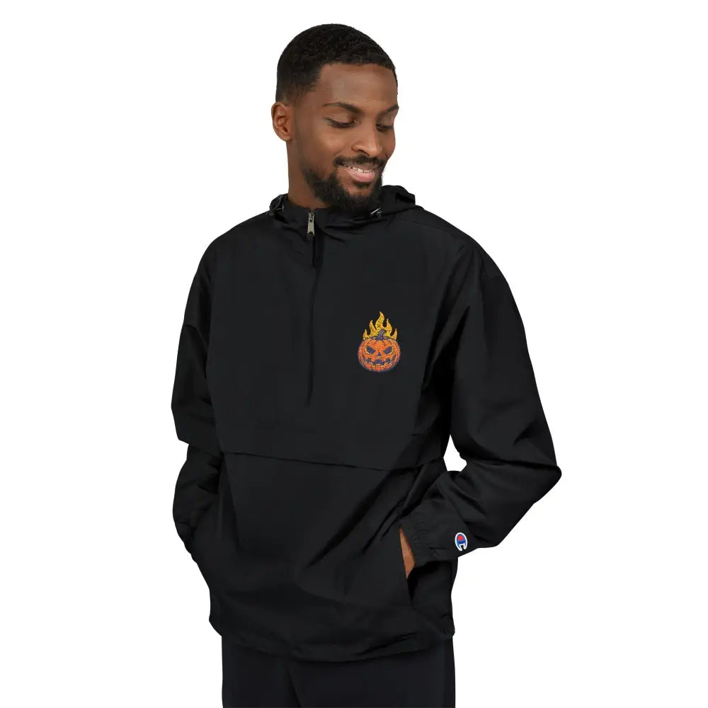 Champion Packable Anorak jacket with flaming pumpkin Halloween design for streetwear style