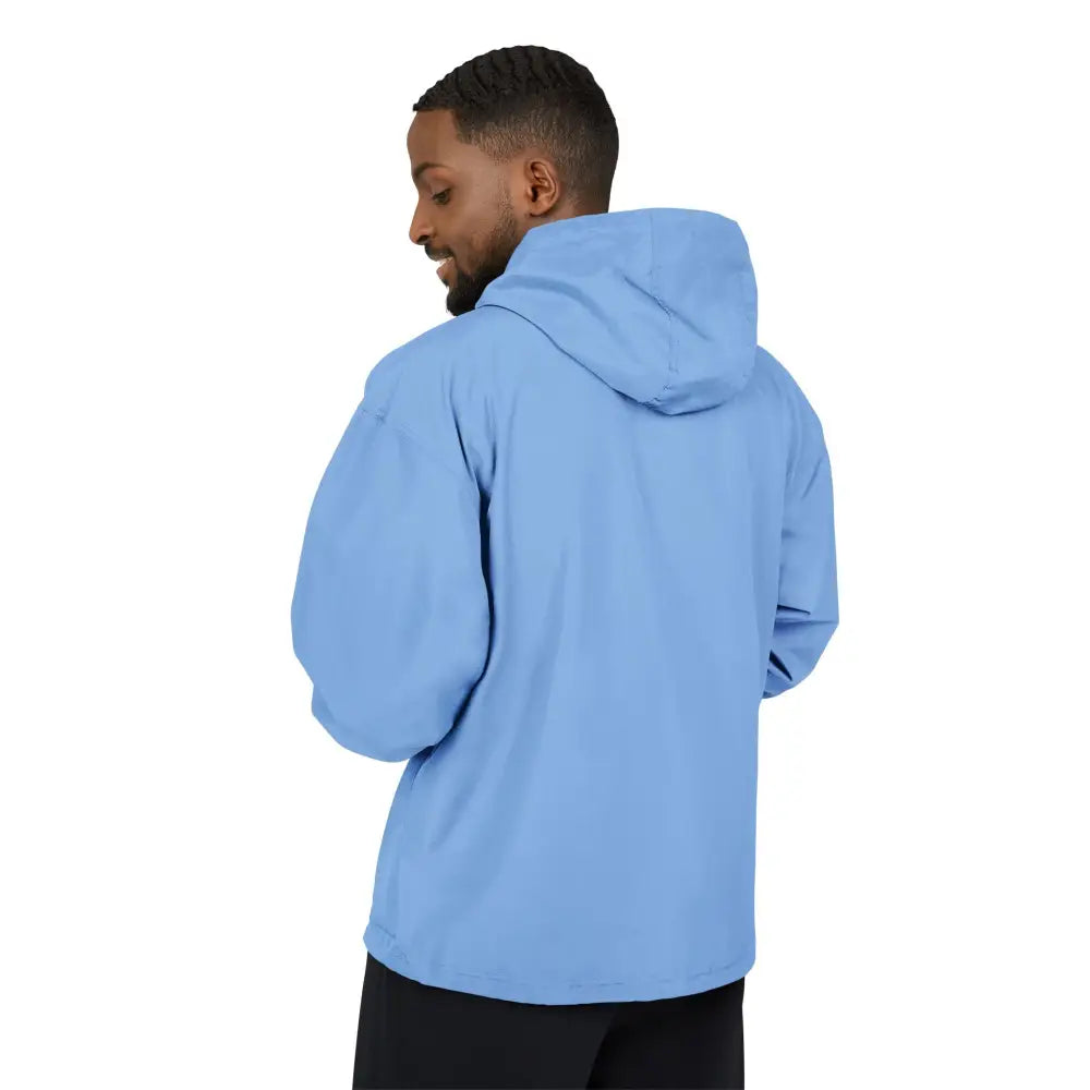Men’s light blue Champion Packable Anorak jacket with flaming pumpkin Halloween design